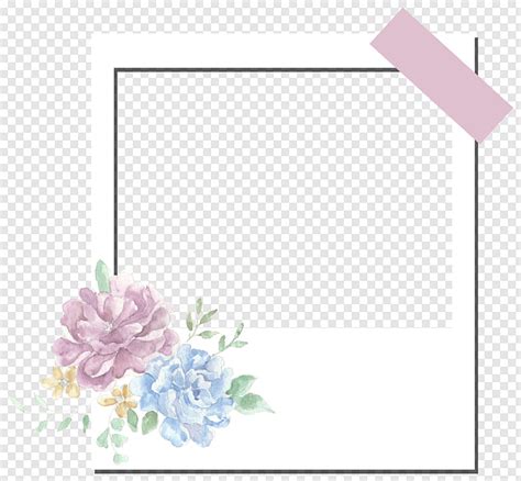 Gambar Bingkai Foto Polaroid Dengan Buket Bunga Cat Air Mawar Biru Dan