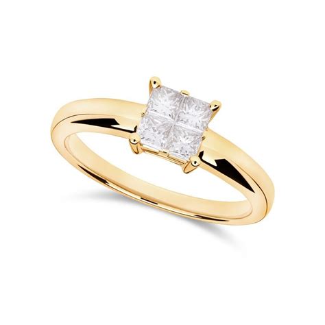 Diamantring Gult Gull Ct Princess Cut