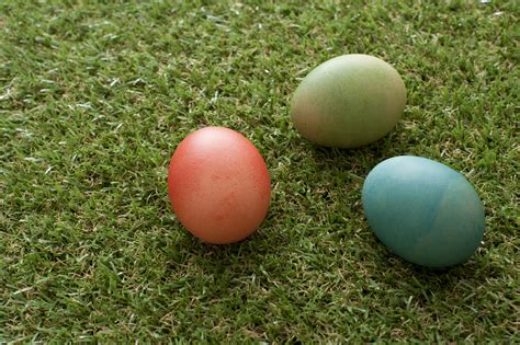 Three Colorful Dyed Easter Eggs On Grass Creative Commons Stock Image