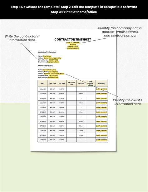 Contractor Time Sheet Template In Word Apple Numbers Excel Pages