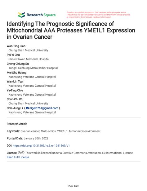 Pdf Identifying The Prognostic Significance Of Mitochondrial Aaa