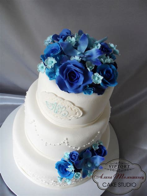 Blue Flower Wedding Cake Jesusismykeeper