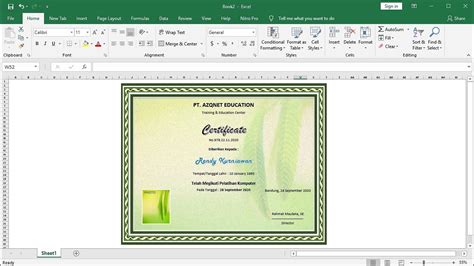 Microsoft Excel Training How To Make A Certificate Youtube