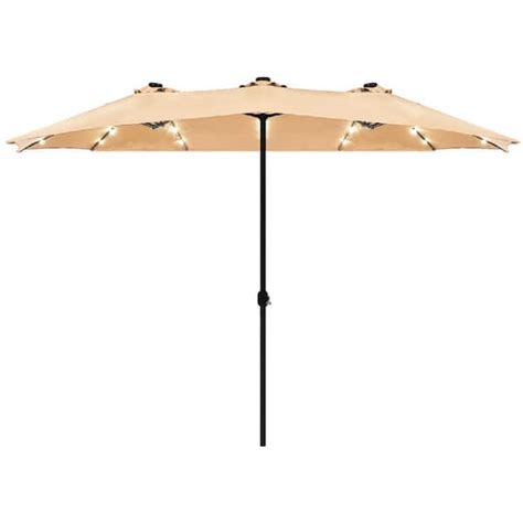 Costway 15 Ft Steel Double Sided Solar Led Market Patio Umbrella In