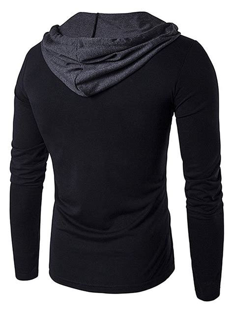Mens Hooded Shirts Casual Slim Fit Long Sleeve T Shirt Hoodies B24 Black Cr187i2sgnx
