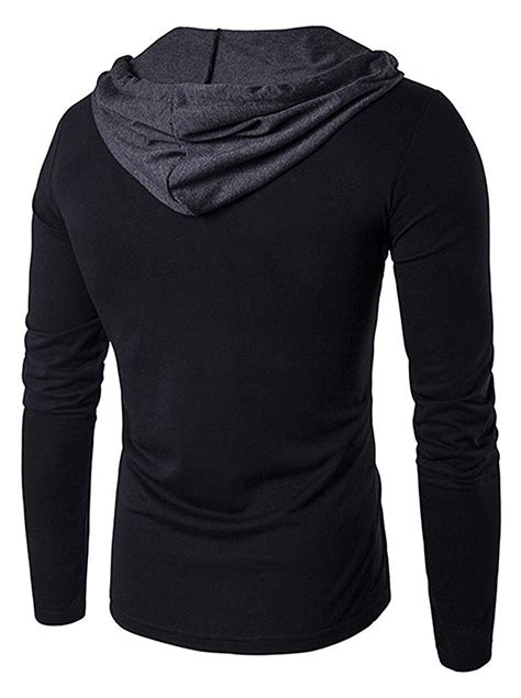 Mens Hooded Shirts Casual Slim Fit Long Sleeve T Shirt Hoodies B24