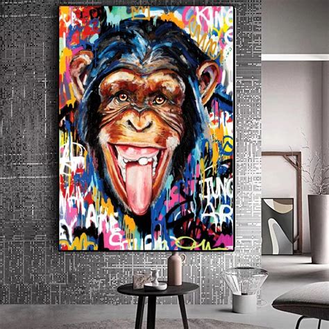 Multicolored Monkey Monkey Poster Pop Art Monkey Graffiti Etsy