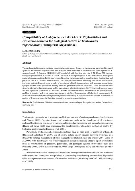 PDF Compatibility Of Amblyseius Swirskii Acari Phytoseiidae And