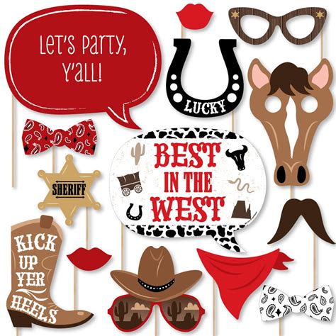 Western Hoedown Wild West Cowboy Party Photo Booth Props Kit 20 Count