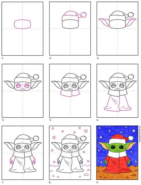 Easy How To Draw Santa Baby Yoda Tutorial And Santa Baby Yoda Coloring
