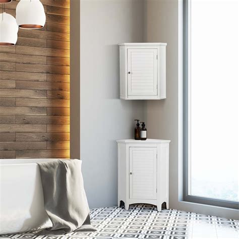 Elegant Home Fashions Wooden Bathroom Corner Cabinet Wall Cupboard