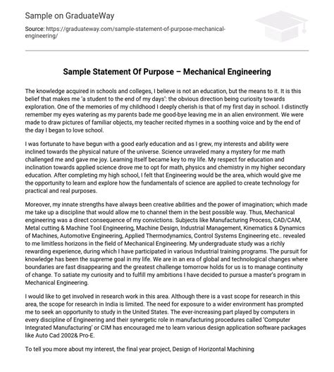 ⇉sample Statement Of Purpose Mechanical Engineering Essay Example