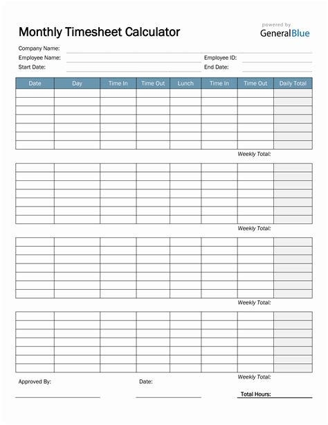 Monthly Timesheet Calculator In Word Basic