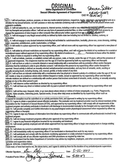 Steven Sitler Sexual Offender Agreement Of Supervision Steven Sitler Archive