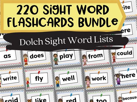 Printable Sight Word Flashcards Bundle 220 Dolch Sight Words Etsy Canada