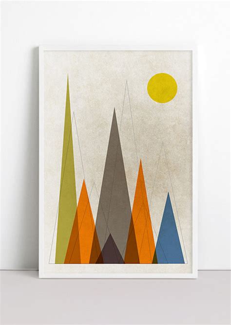 Geometric Mountain Art Retro Print Mountains Are Calling Etsy