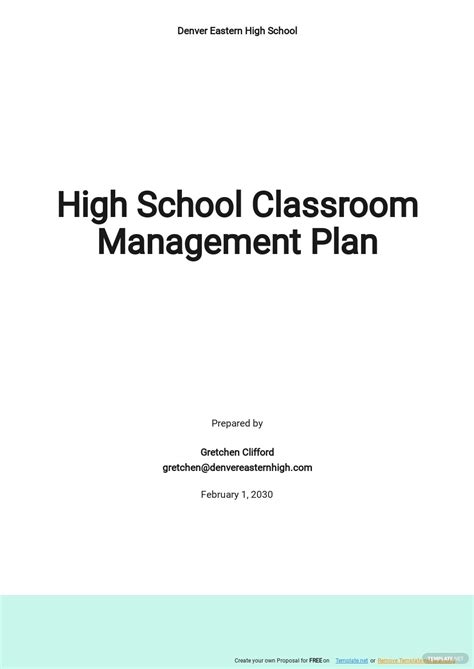High School Classroom Management Plan Template Pdf