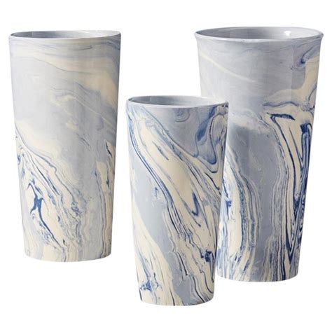 Modern Classic Blue Ivory Marbled Ceramic Vases Set Of 3 In 2021