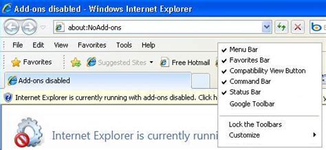 Windows Internet Explorer Menu Bar