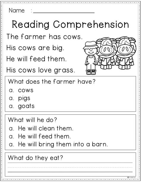 Reading Comprehension First Grade Worksheet