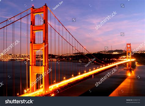 Golden Gate Bridge Glowing Night Stock Photo 50303173