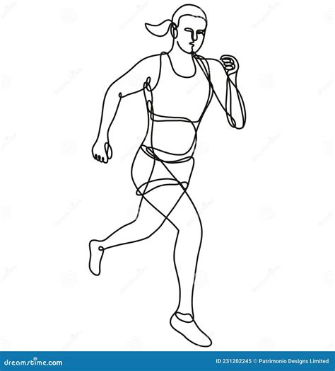 Female Marathon Runner Running Continuous Line Drawing Stock Vector