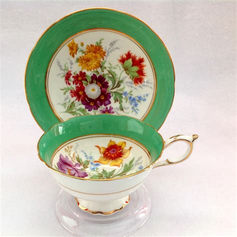 Paragon Bone China Emerald Green Floral Teacup And Saucer Early S Tea Cups Paragon Bone
