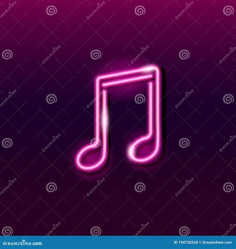 Neon Icon Of Pink Musical Note On Dark Purple Background Design