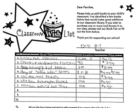 Book Fair Wish List Template Free