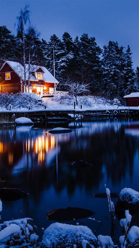 Winter Holiday Night At The Cottage In The Mountain Wallpaper Download