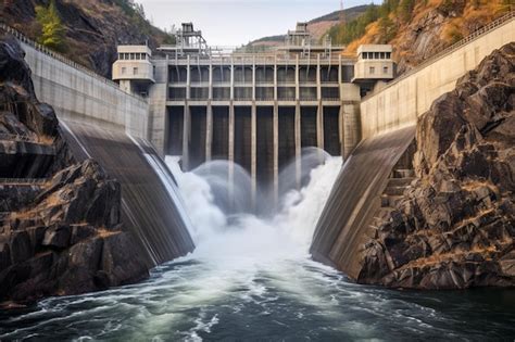 Premium Ai Image Hydroelectric Plant With Strong Waterfalls Falling