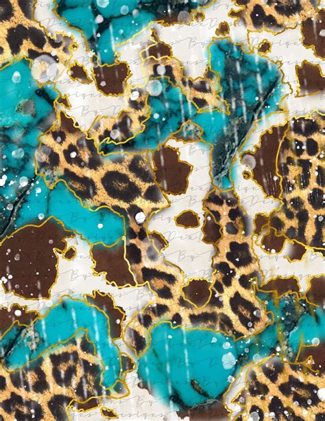 Cowhide Leopard Print Gold Turquoise Sublimation Etsy