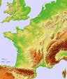 Geographical map of France: topography and physical features of France