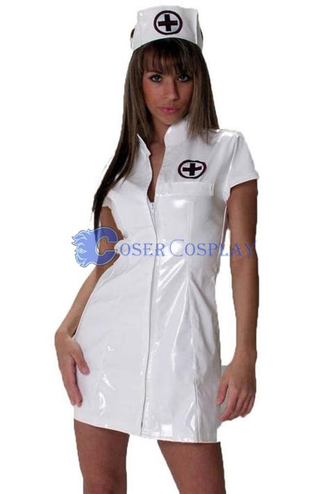 White Pvc Nurse Costume Sexy Lingerie Cosercosplay