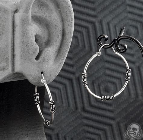Silver Ornate Hoop Earrings