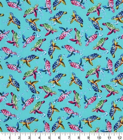 Novelty Cotton Fabric Bright Swimming Turtles JOANN