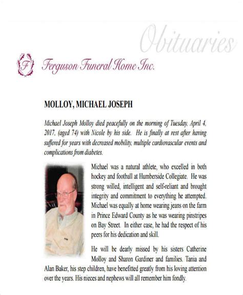 free 38 sample obituary in pdf ms word