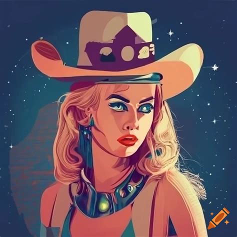 blonde cowgirl in retro space western style