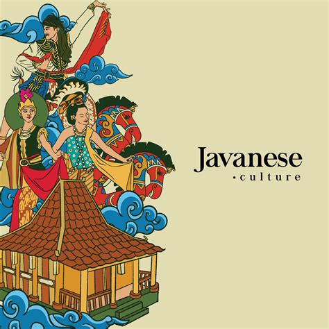 Set Javanese Illustration Hand Drawn Indonesian Cultures Background