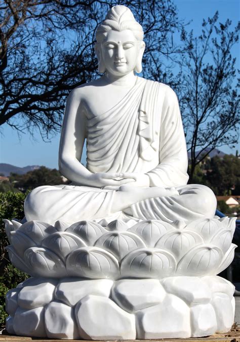 White Marble Gandhara Style Buddha Statue In Bhumisparsha Mudra Seated