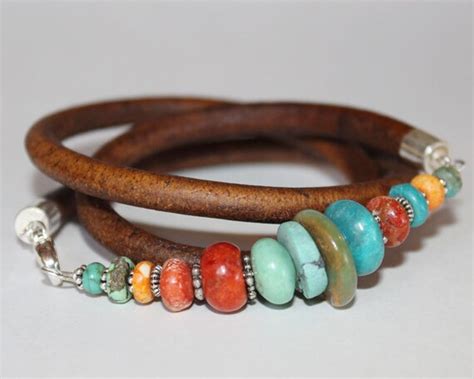 Leather Wrap Bracelet Sundance Style Turquoise Sponge