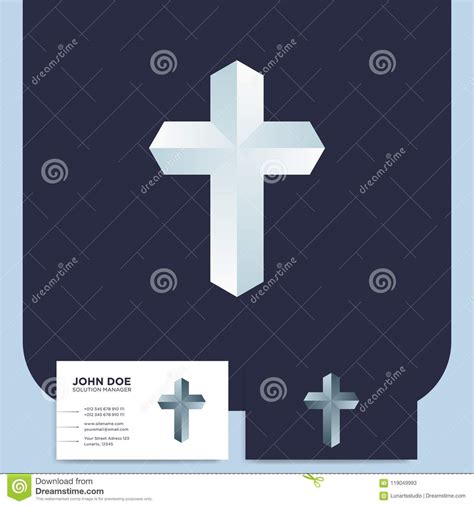 Modern Church 3d Cross Logo Christian Symbol For Baptist