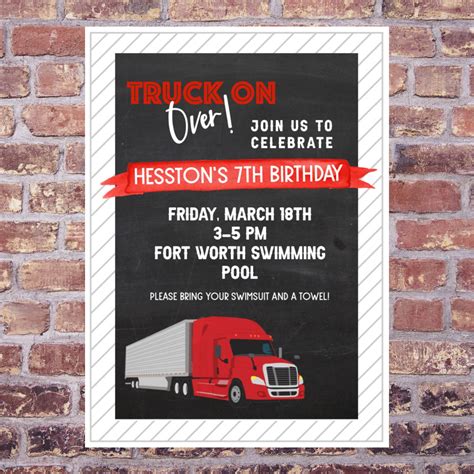 Semi Truck Birthday Party Invitation Etsy