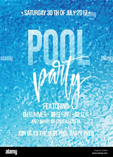 Pool Party Poster With Blue Water Ripple And Handwriting Text Vector Illustration Stock Vector