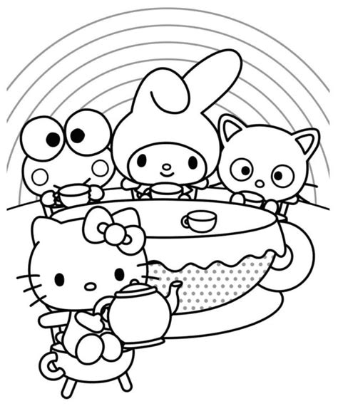 My Melody Keroppi Chococat And Hello Kitty Coloring Page Free
