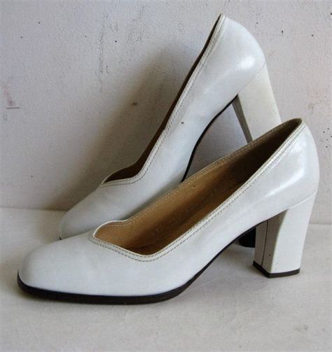 White 80s High Heel Shoes 1980s Eveline White Leather High Heel Pump