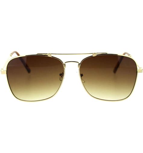 mens classic rectangular metal wirerim pilots sunglasses gold brown cv18szs666l gold sunglasses