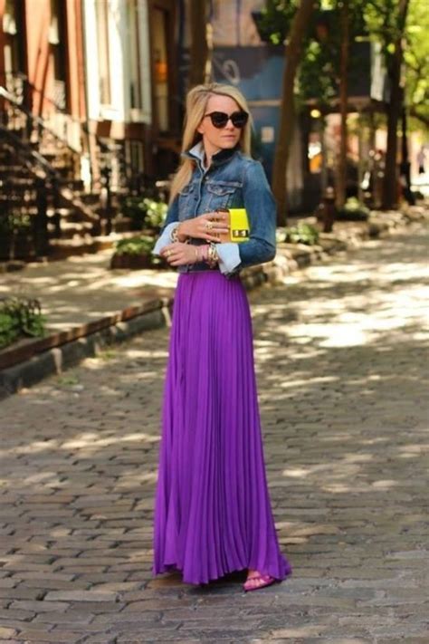 ️ ️ ️ ️ ️ Denim Outfits Cute Outfits Jacket Outfits Purple Maxi Skirts Pleated Maxi Purple