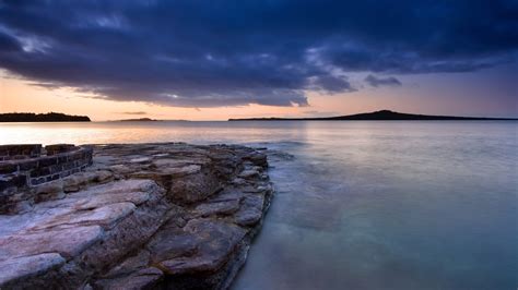 Wallpaper Sunlight Sunset Sea Bay Rock Nature Shore Reflection
