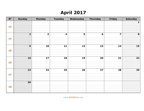 April 2017 Calendar